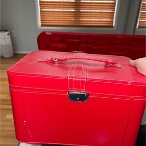 Red Leather Jewelry Storage Box with Handle
